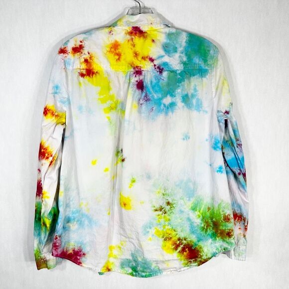 Cato Size Large Top The Drama Tie Dye Handmade Button Down Pink Green Cotton 954 - Picture 9 of 12